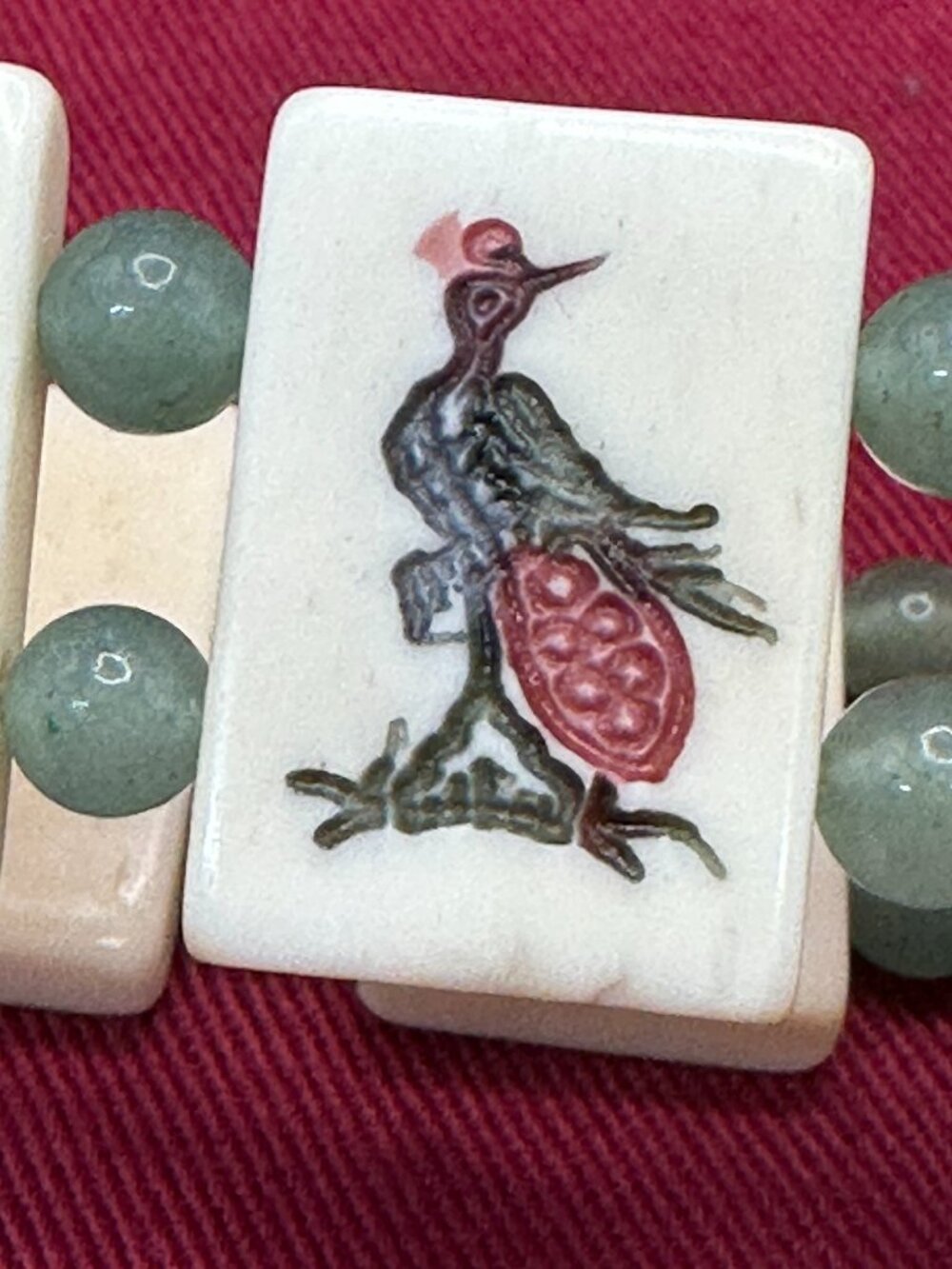 VTG Asian MahJong Tile Bracelet Jade-Tone/Aventurine Beads - Picture 12 of 14